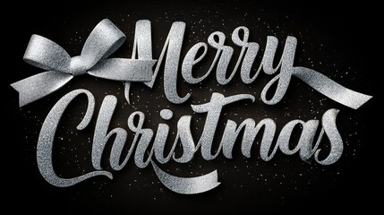 merry christmas silver metallic text holiday season festive december celebration typography greeting card design on transparent background
