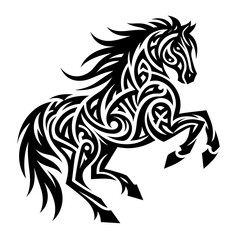 Fototapeta premium A stylized horse in a tribal tattoo style. Celtic ornamental vector illustration. Black silhouette graphic for a logo or emblem design.