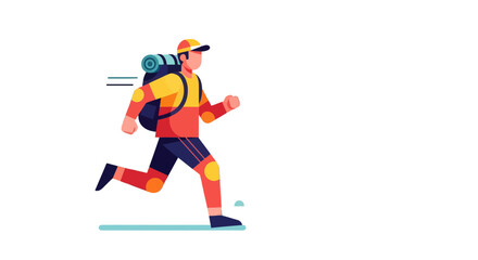 Obraz premium Energetic Hiker With Backpack Ascending, Depicted In A Vibrant Animated Illustration