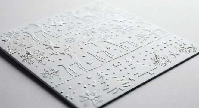 Embossed christmas card with reindeer snowflakes and christmas trees