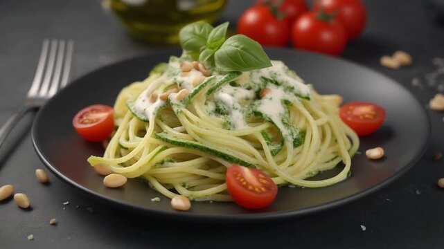 Zucchini-Nudeln mit Cashew-Pesto