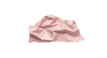 Fototapeta premium A single crumpled piece of light pink paper with irregular edges and textured folds isolated on a transparent background representing waste or a discarded idea isolated on transparent background