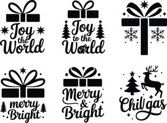 Christmas Phrases and Graphics with Gifts Trees and Reindeer Keywords: Christmas, holiday, joy the world, merry bright, chill gas, gifts, trees, snowflakes, reindeer, festive, celebration, winter