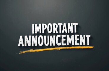 Important announcement with grunge white letters. Yellow brush stroke underlines words. Illustration for press releases. Concept for crucial news vital communication to public. Great banner for media