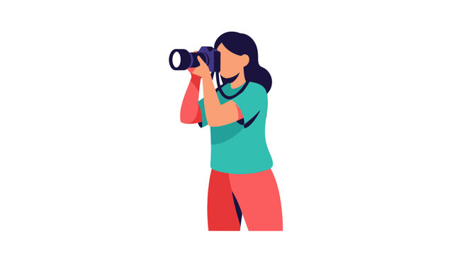 Woman Photographer Taking a Photo, Capturing Moments, Vector Illustration, Black Background