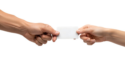 Hand passing a blank white card