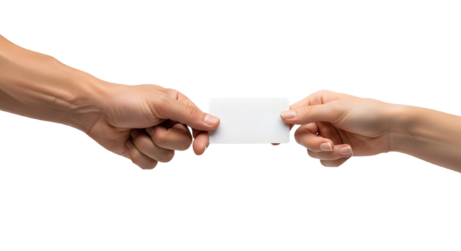 Hand passing a blank white card