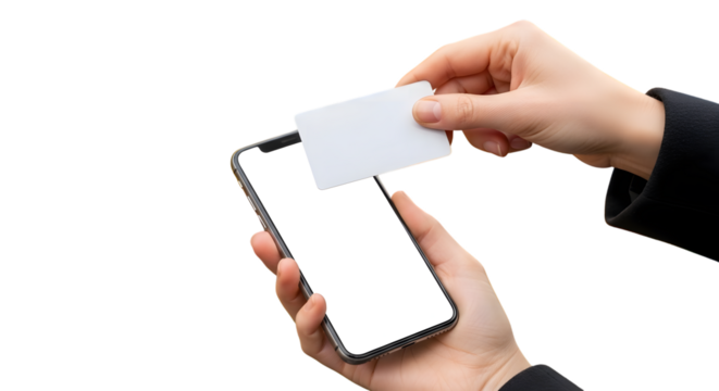 Hand holding phone and inserting card