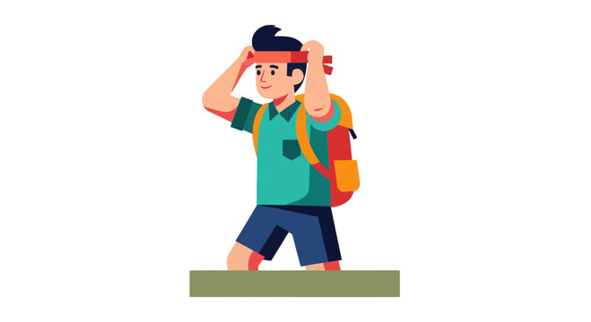 Young Hiker Ready To Explore New Places and Adventures in Vivid Colorful Illustration
