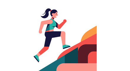 Woman Running Up A Hill: Determination And Healthy Lifestyle In This Vector Image