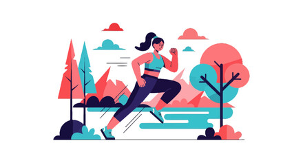 Woman Running Through The Landscape For Fitness And To Achieve Physical Well-being