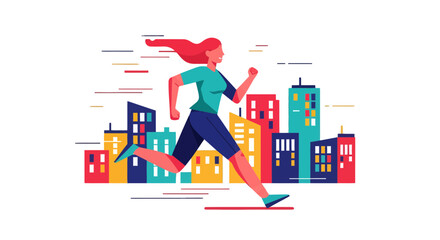 Woman Runs Through Urban Landscape Representing Fitness Goal And Healthy Lifestyle