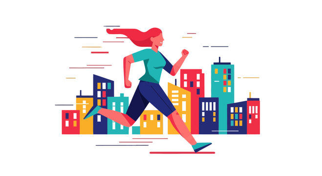 Woman Runs Through Urban Landscape Representing Fitness Goal And Healthy Lifestyle