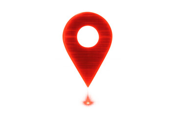Red map pin hologram representing a digital location marker or gps navigation symbol. Transparent background