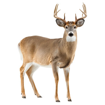 Png of majestic whitetailed deer buck standing tall, isolated on transparent background, showcasing its impressive antlers and graceful posture