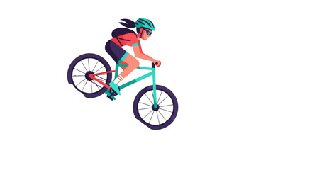 Fototapeta premium Woman Cycling With Mountain Bike Against The Black Backdrop Doing Extreme Sport