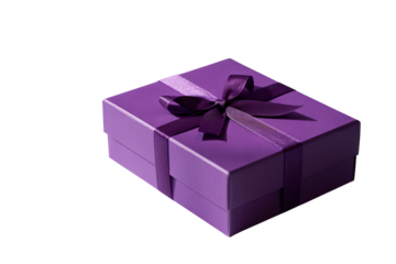 Elegant purple gift box with satin ribbon and bow, perfect for luxury presents, celebrations, and special occasions, ready to delight recipients.
