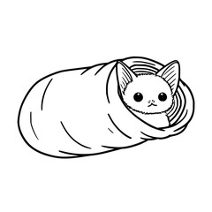 A cartoon drawing of a cute chihuahua puppy peeking out from inside a cozy blanket or sleeping bag