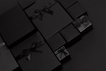 Elegant Black Gift Boxes. Black Friday background