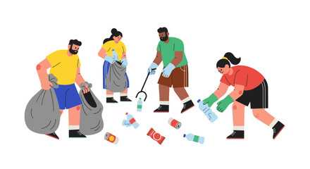 Volunteers Collaborating And Clearing Trash For Environment Protection Campaign