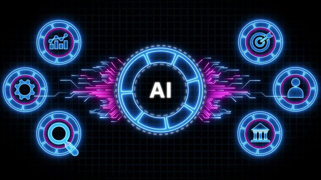 AI, Machine learning data network connection background. Animated Circuit board futuristic processing background.