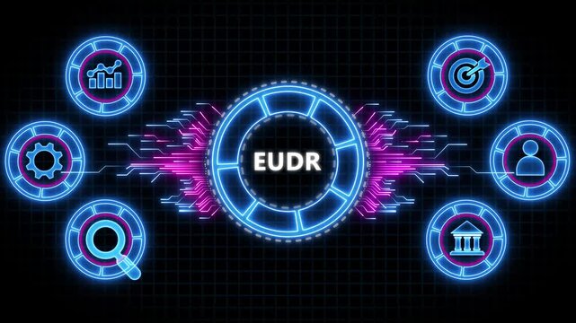 EUDR Traceability and Geolocation concept. Animated Circuit board futuristic processing background.