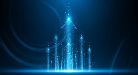 Experience dynamic growth with these glowing blue arrows soaring upwards, a beacon of success and futuristic innovation for your next big project