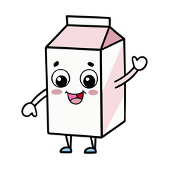 Cartoon vector illustration of milk carton character with cute blush