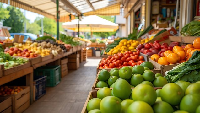 Fresh produce at outdoor farmer market offering colorful selection