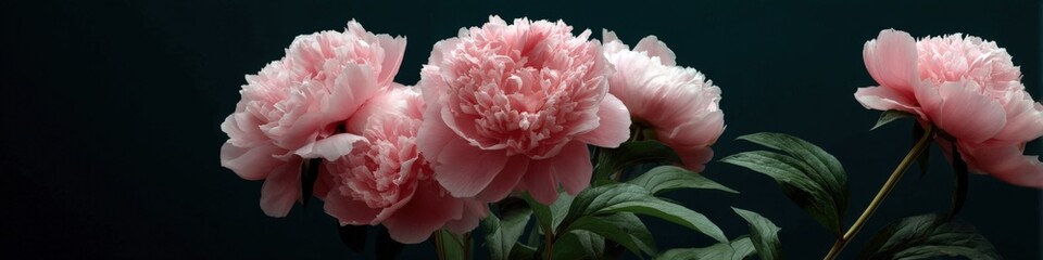 Fototapeta premium Vibrant pink peonies in bloom against dark background