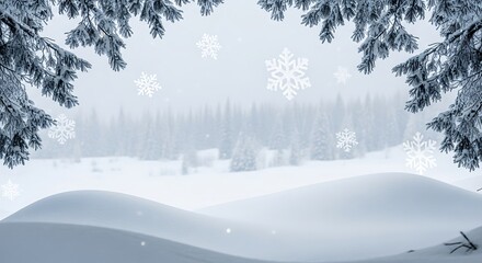 Fototapeta premium Snow winter landscape with falling snowflakes