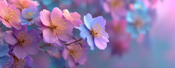Colorful Blooming Flowers in Soft Pastel Shades With a Dreamy Background