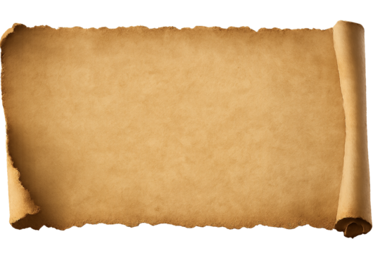 Torn Parchment Banner, Frayed Paper Edges, Detailed Fiber Texture, Realistic Shadows, Subtle Curl, Transparent Background, HD Horizontal Layout