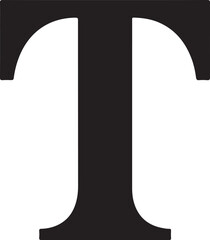 Black serif letter T on white background alphabet typography vector illustration EPS file download.
