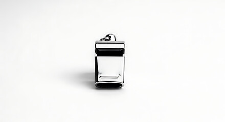 Close up shot of a shiny metal whistle with a ring on top isolated on a white background surface ai generated