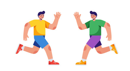 Two Running Avatars High-Fiving Against a Black Background Depicting Teamwork and Friendship