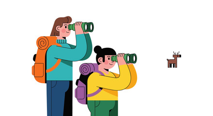 Two Travelers Observant the Wildlife, Engaging on a Journey Outdoors and Exploring