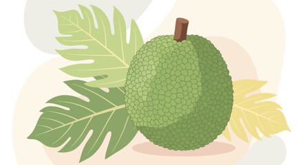 Vibrant Breadfruit Illustration Featuring Green Leaves and Organic Design Elements