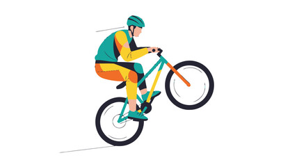 Vibrant Cyclist Executing a Wheelie with Energetic Colors on a Black Background