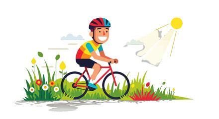 Vibrant Cyclist Enjoying Sunny Day Pedaling Through Colorful Landscape Joyfully