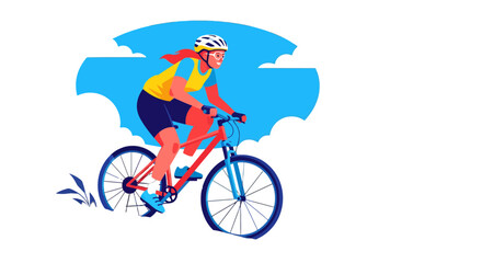 Vibrant Cyclist Enjoying Ride on a Mountain Bicycle Against a Vivid Sky Backdrop