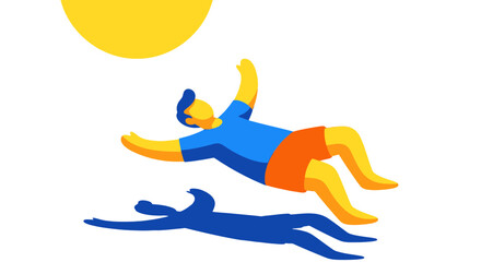 Vibrant Figure Soaring Towards The Sun In Playful Digital Graphic Style