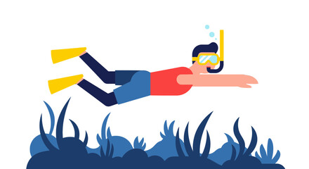 Underwater Exploration: A Colorful Illustration of a Diver in the Deep Ocean