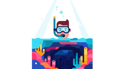 Underwater Exploration: A Colorful Illustration of a Diver Discovering the Depths