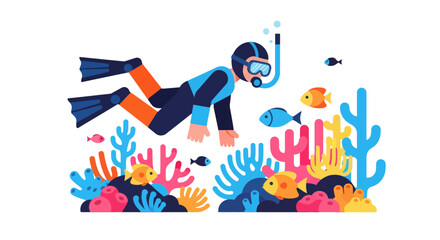 Underwater Exploration: A Colorful Illustration of Scuba Diving and Marine Life