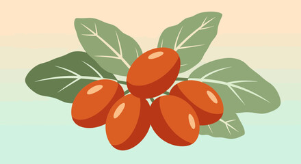 Vibrant Illustrated Berries and Foliage, Modern Digital Illustration Style