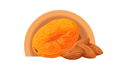 Vibrant Illustrated Apricot And Almonds Composition On A Noir Background