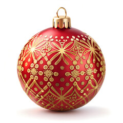 A red ball with golden pattern as a decoration Christmas tree on white backgtound.