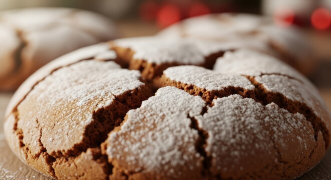 Macro Texture of Gingerbread Cookie with Powdered Sugar