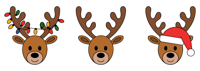 cute christmas reindeer head flat vector illustration © graphixecho